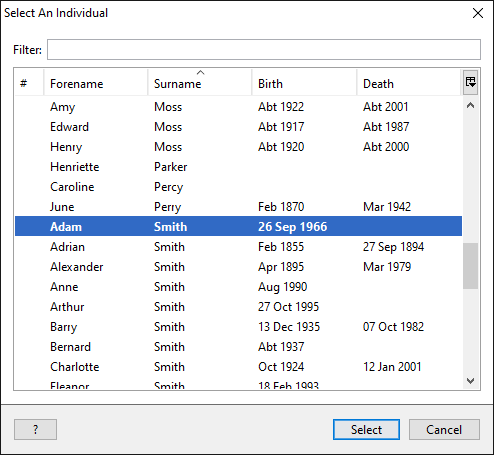 Selecting individuals